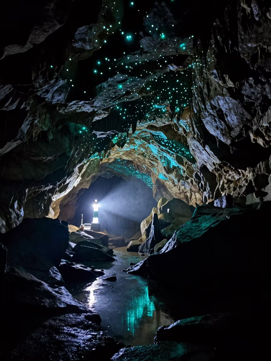 Glowworm Cave Near Wuhan Under Night Rain in near Wuhan