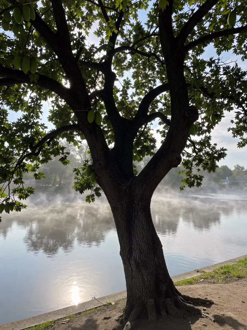 Gnarled Fig Tree With Fruit In Misty Moscow Light in near Moscow