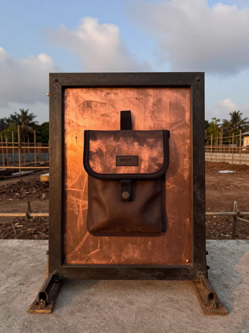 Goa Construction Motor Pouch Silhouette Before Dusk in beside a framed building shell in Goa
