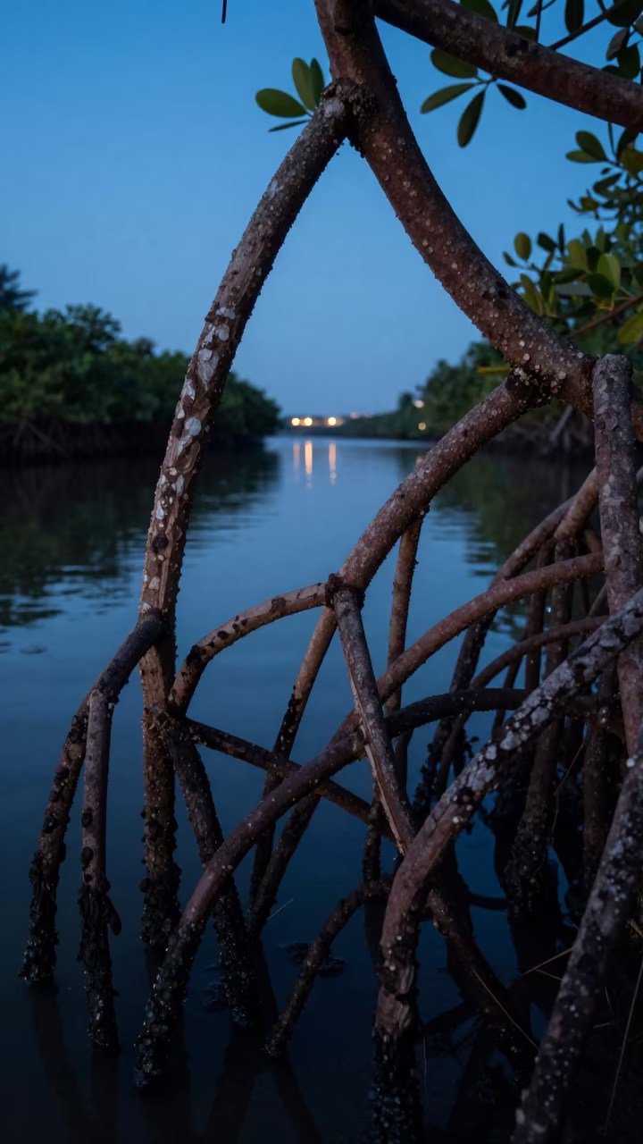 Goa Mangrove Roots in Blue Hour Twilight in in Goa