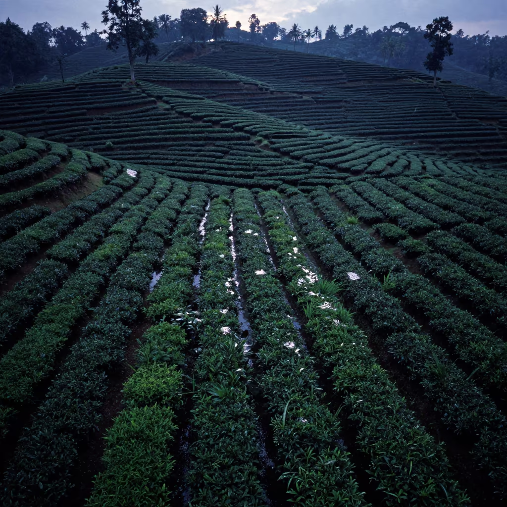 Goa Tea Terraces Indigo Twilight Aerial View in in Goa