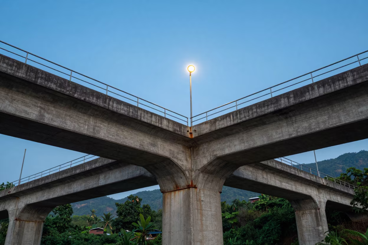 Goa Viaduct Parapet Under Late Morning Light in along a bridge maintenance walkway in Goa