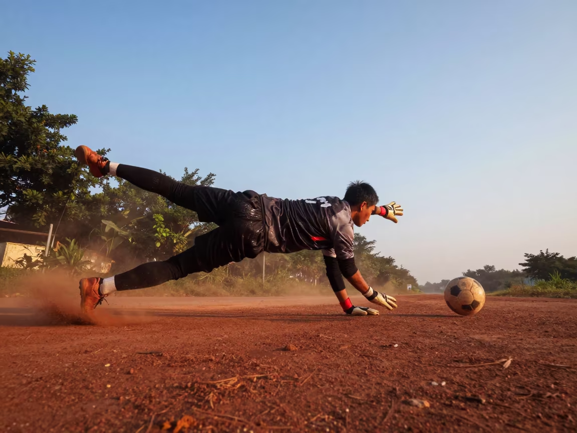 Goalkeeper Diving Save Golden Hour Hanoi in at a roadside stop near Hanoi