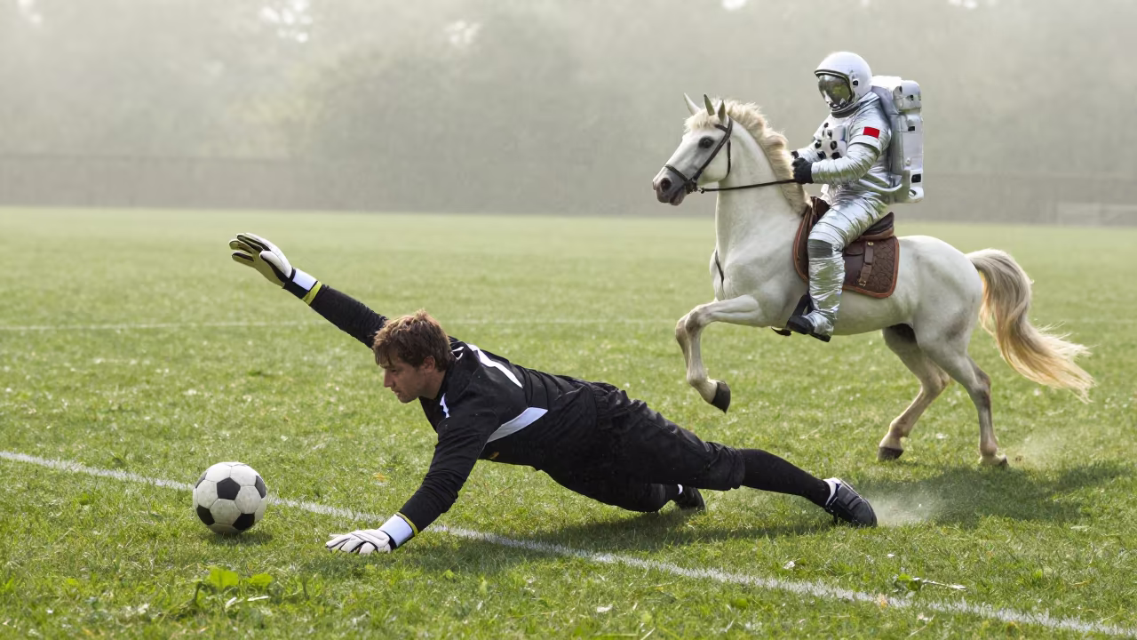Goalkeeper Diving Save Under Noon Rain in near open fields near Bissau
