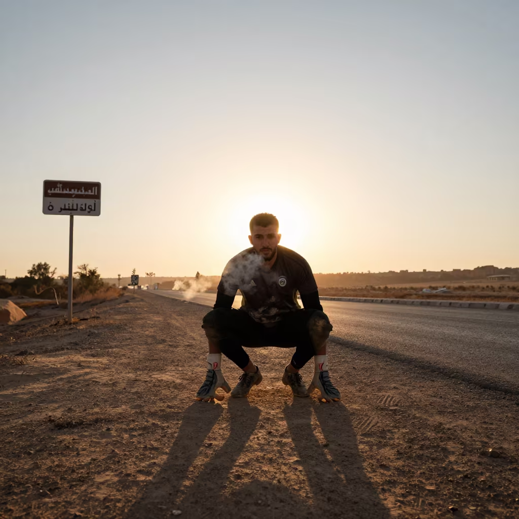 Goalkeeper at Golden Hour Before Sunset in at a roadside stop near Asyut