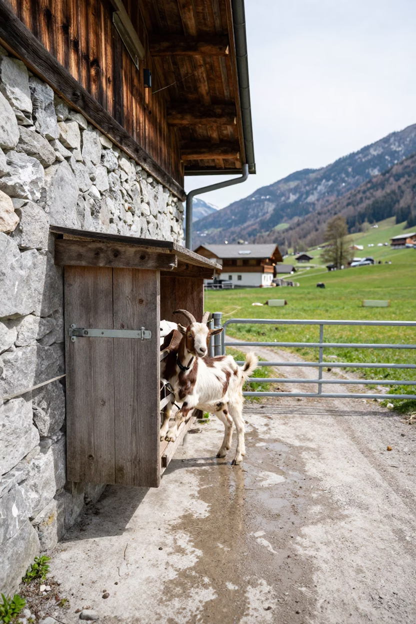 Goat Kidding Shelf Wet Concrete Tyrol in beside a pasture gate in Tyrol