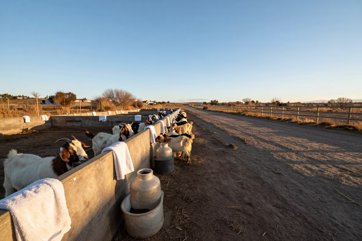 Goat Kidding Stall Towels Winter Ecuador in along a feedlot lane in Ecuador