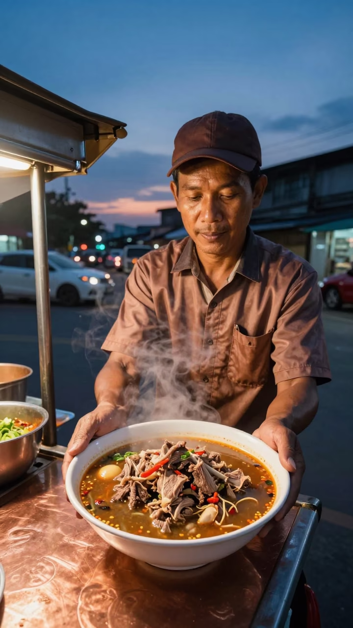 Goat Meat at Copper-toned Light Before Dusk in Bangkok in in Bangkok, Thailand