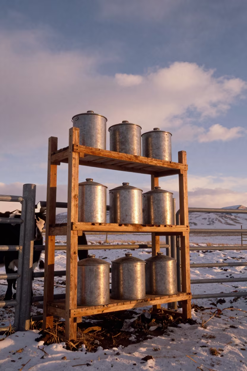 Goat Milk Filter Shelf Winter Sunset Tibet in beside a pasture gate in Tibet