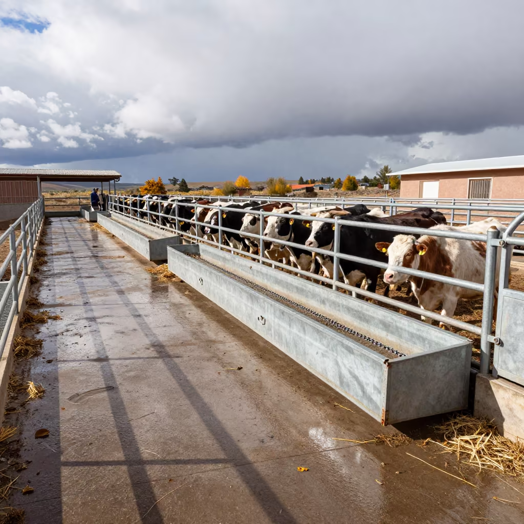 Goat Mineral Feeder Chain Drawer Rain in at a stockyard loading ramp in Bolivia
