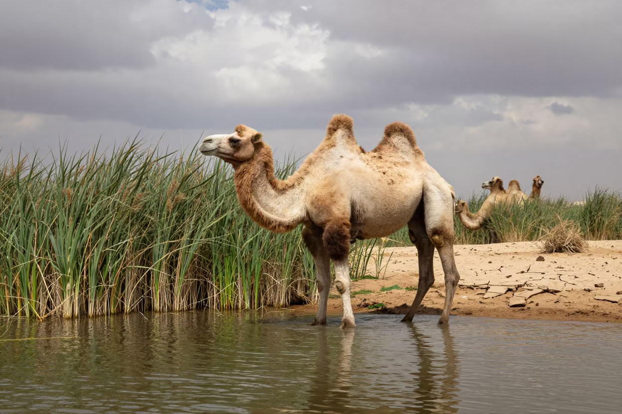 Gobi Camel at Jeddah Reed Bed Noon in at the edge of a reed bed near Jeddah