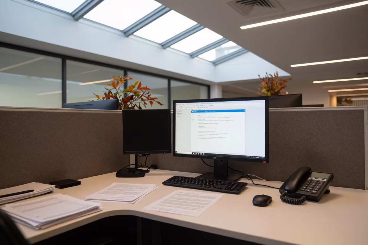 Gold Coast Office Desk with Autumn Light in inside an open-plan office bay in Gold Coast