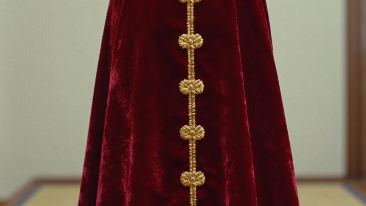 Gold Thread Embroidery on Velvet in Hiroshima in against woven linen fibers in Hiroshima