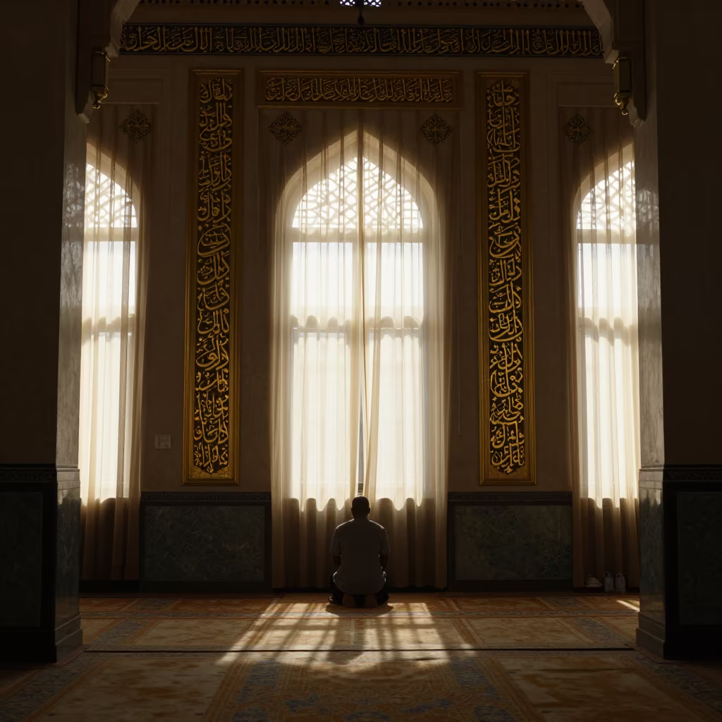 Gold Leaf Calligraphy Panels in Riyadh Mosque Nave in inside a candlelit nave in Riyadh