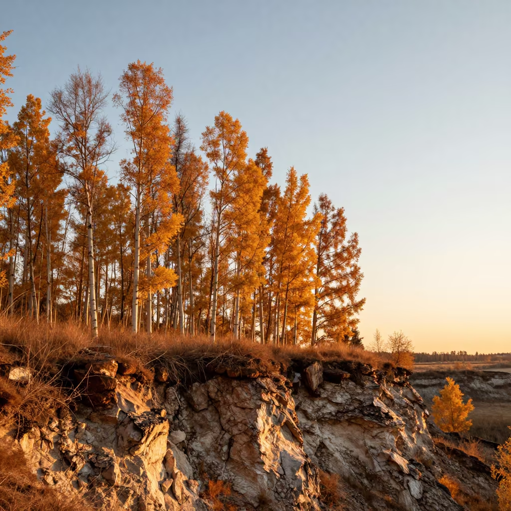 Golden Aspens Along El Salvador Cliff Edge in along a salt-sprayed cliff edge in El Salvador