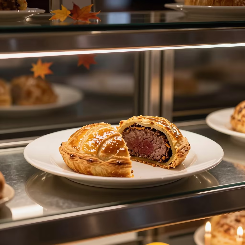 Golden Beef Wellington in Muridke Bakery Display in in a bakery display case in Muridke