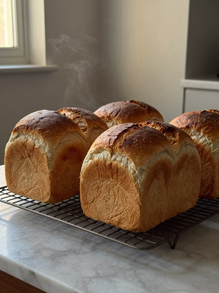 Golden Bread on Marble Table in Maturín Kitchen in on a marble cafe table in Maturín