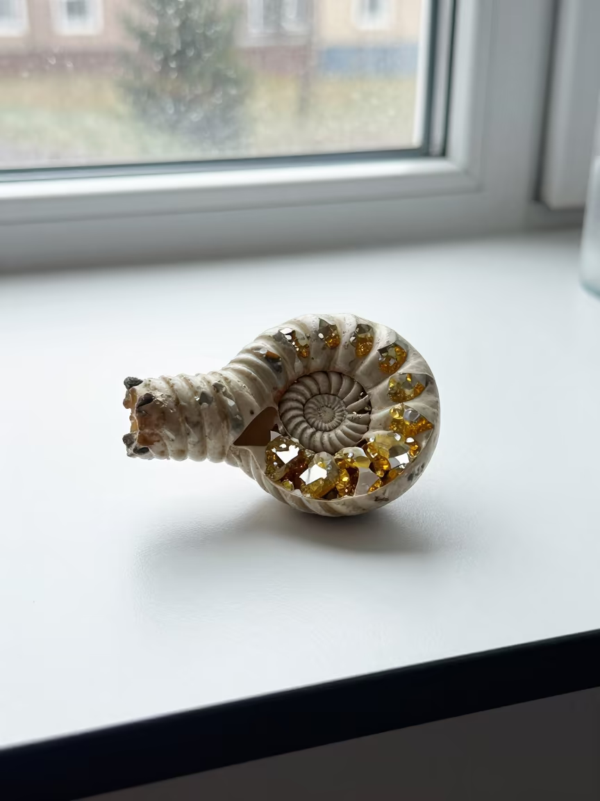 Golden Calcite Ammonite Fossil in Abakan Lab in in Abakan