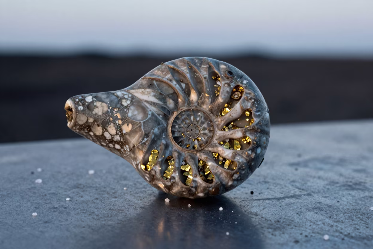 Golden Calcite Ammonite Fossil Split Open in in Sao Luis