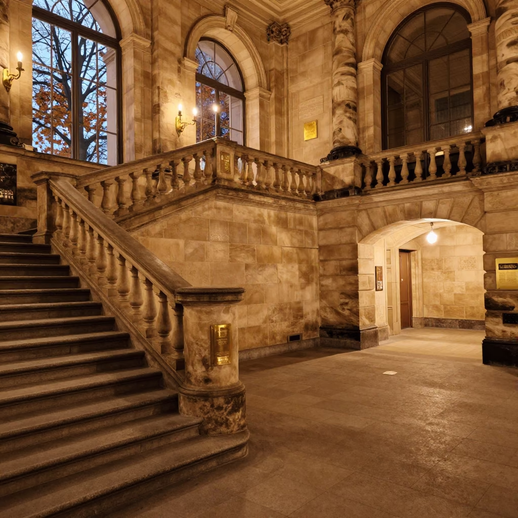 Golden Candlelight on Dresden Civic Staircase Night in in a courthouse corridor near Dresden