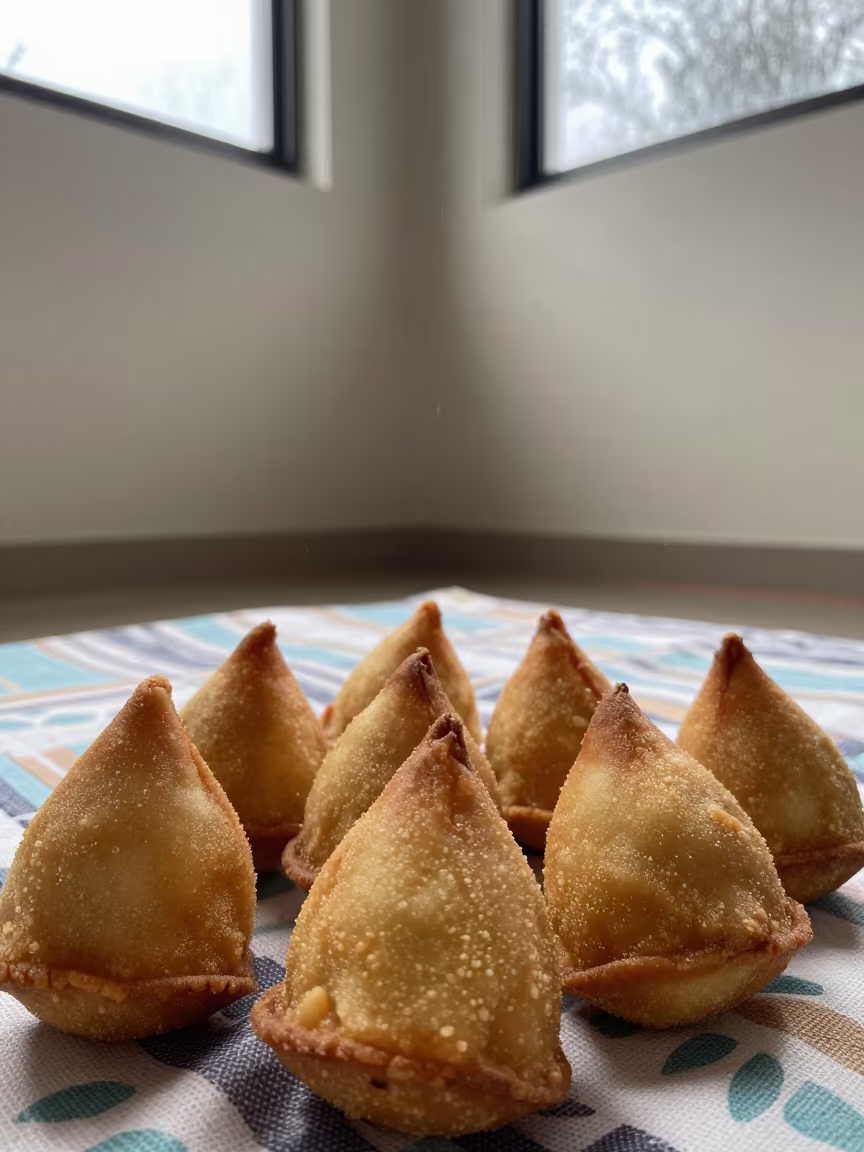 Golden Crispy Coxinhas on Picnic Blanket in on a picnic blanket in Chiang Mai