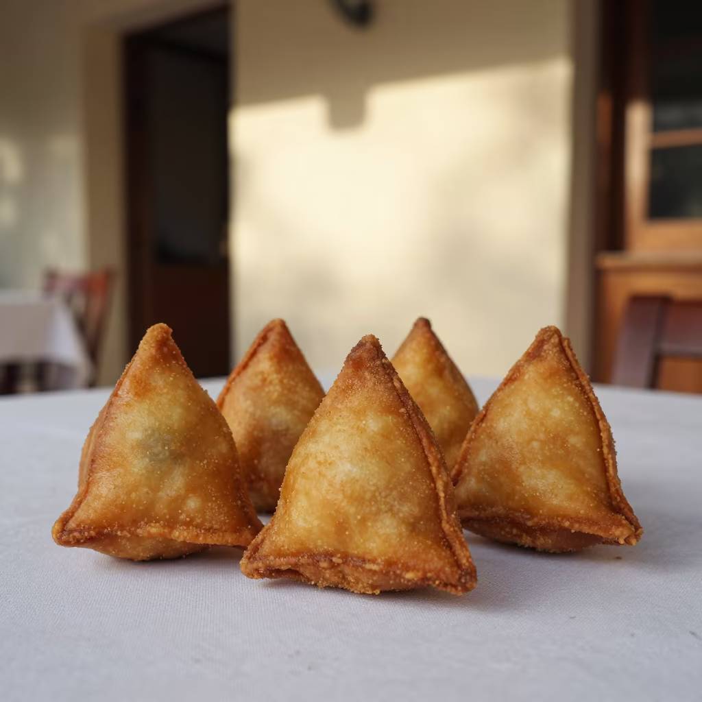 Golden Crispy Coxinhas on Linen Table in Manzanillo in on a linen-covered restaurant table in Manzanillo