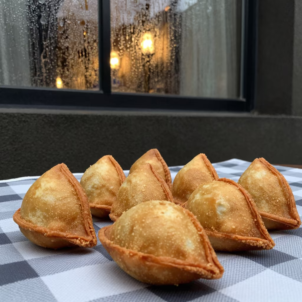 Golden Crispy Coxinhas on Picnic Blanket in Guangzhou in on a picnic blanket in Guangzhou