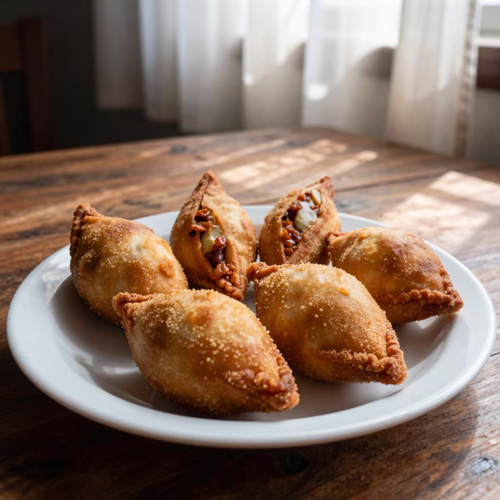 Golden Crispy Coxinhas on Rustic Table in on a rustic wooden table in Rosario