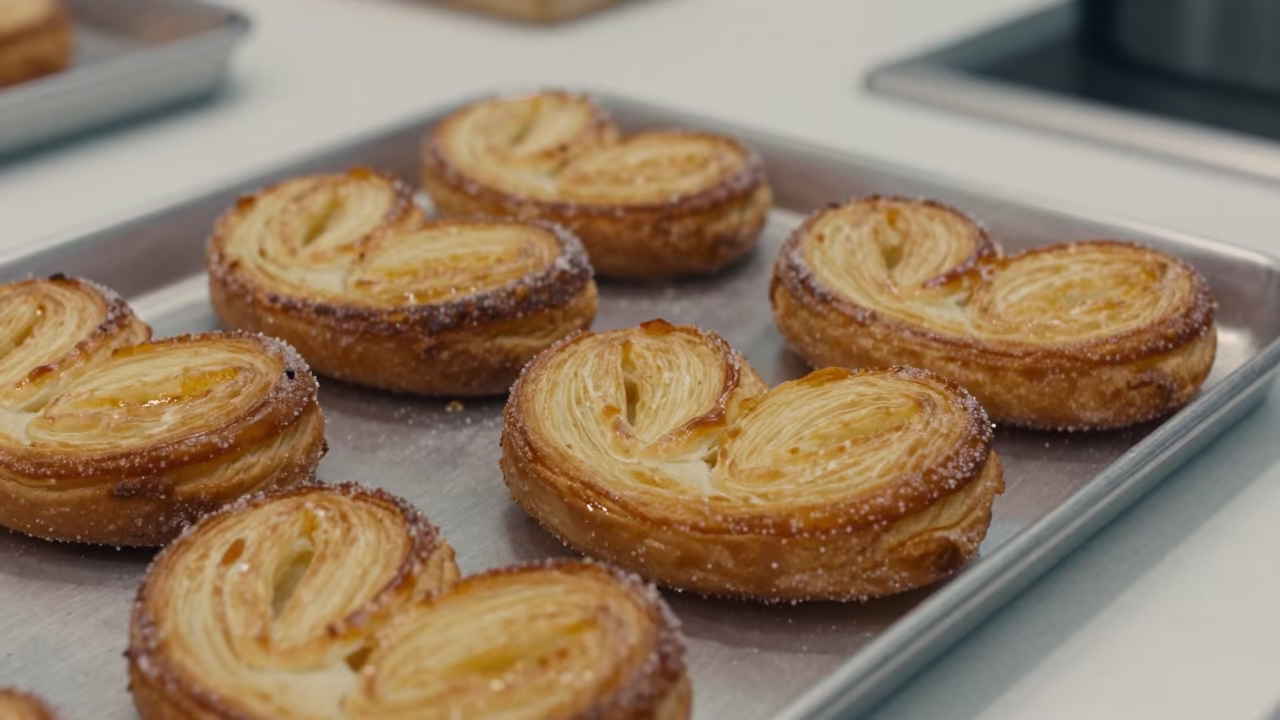 Golden Crispy Palmiers on Kitchen Worktop in on a kitchen worktop in Houston