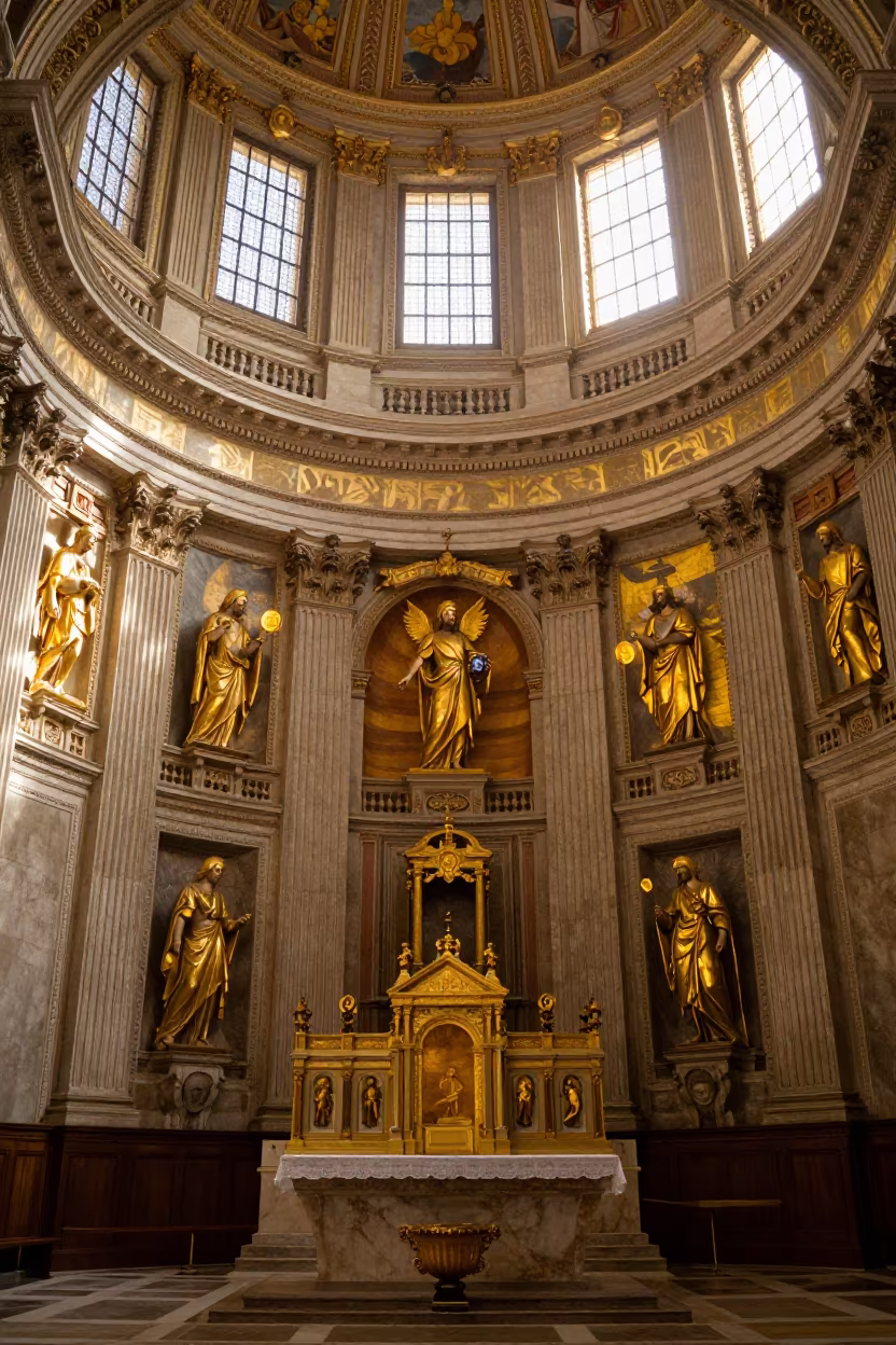 Golden Dome Figures Above Stone Altar Salzburg in at the foot of a stone altar in Salzburg