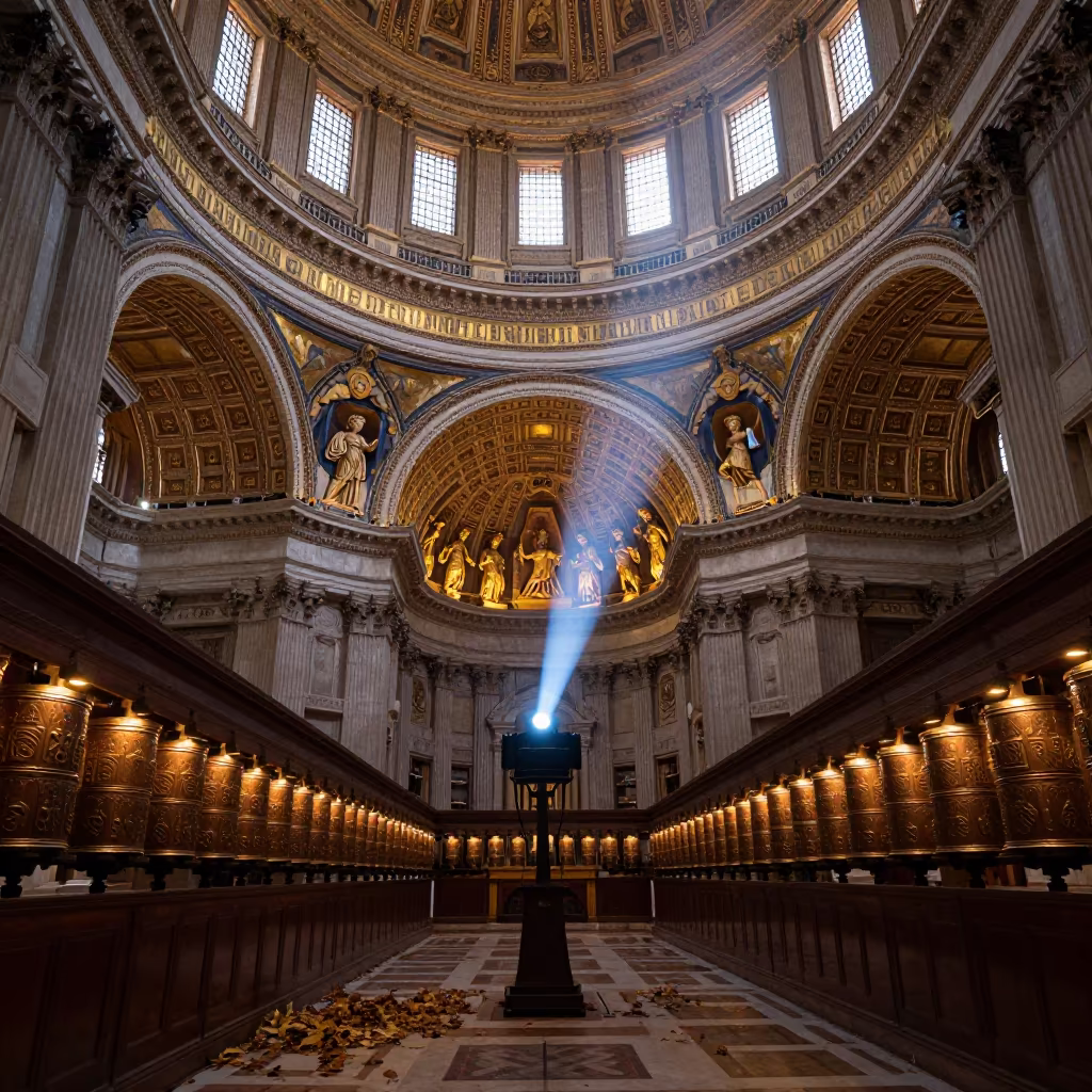 Golden Dome Figures Projected in Basilica Corridor in beside a prayer wheel corridor in Port Elizabeth