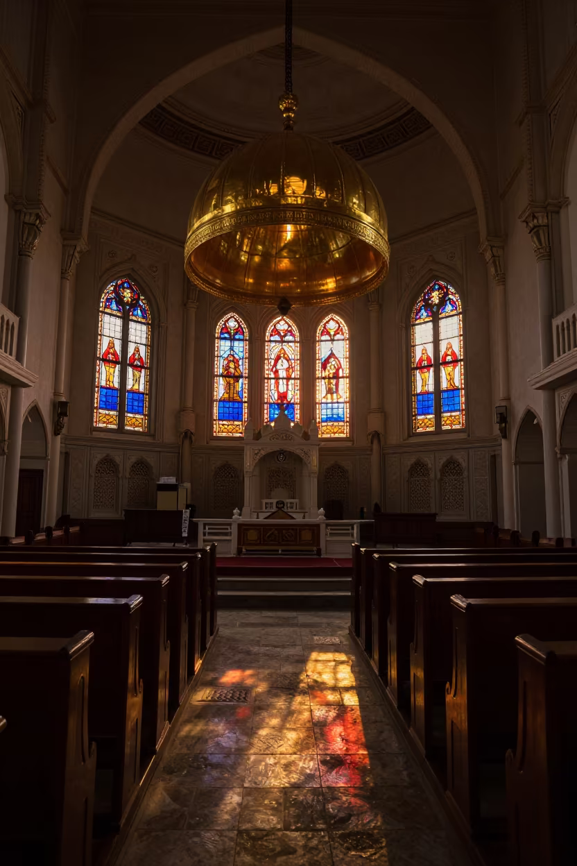 Golden Dome Gurdwara Chapel Sunset Nairobi in in a chapel lit by stained glass in Nairobi