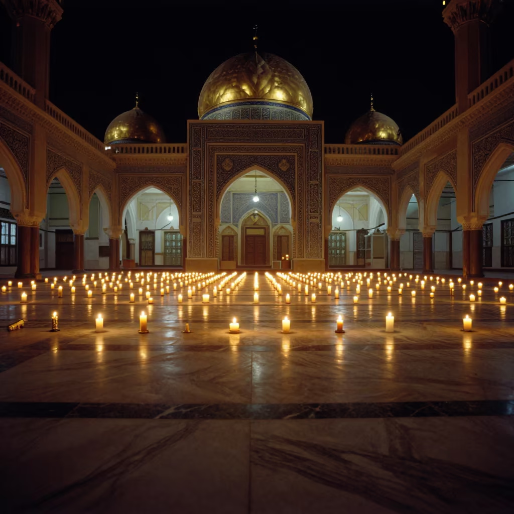 Golden Domes Candlelit Night Prayer Hall in in a mosque prayer hall in Nouakchott