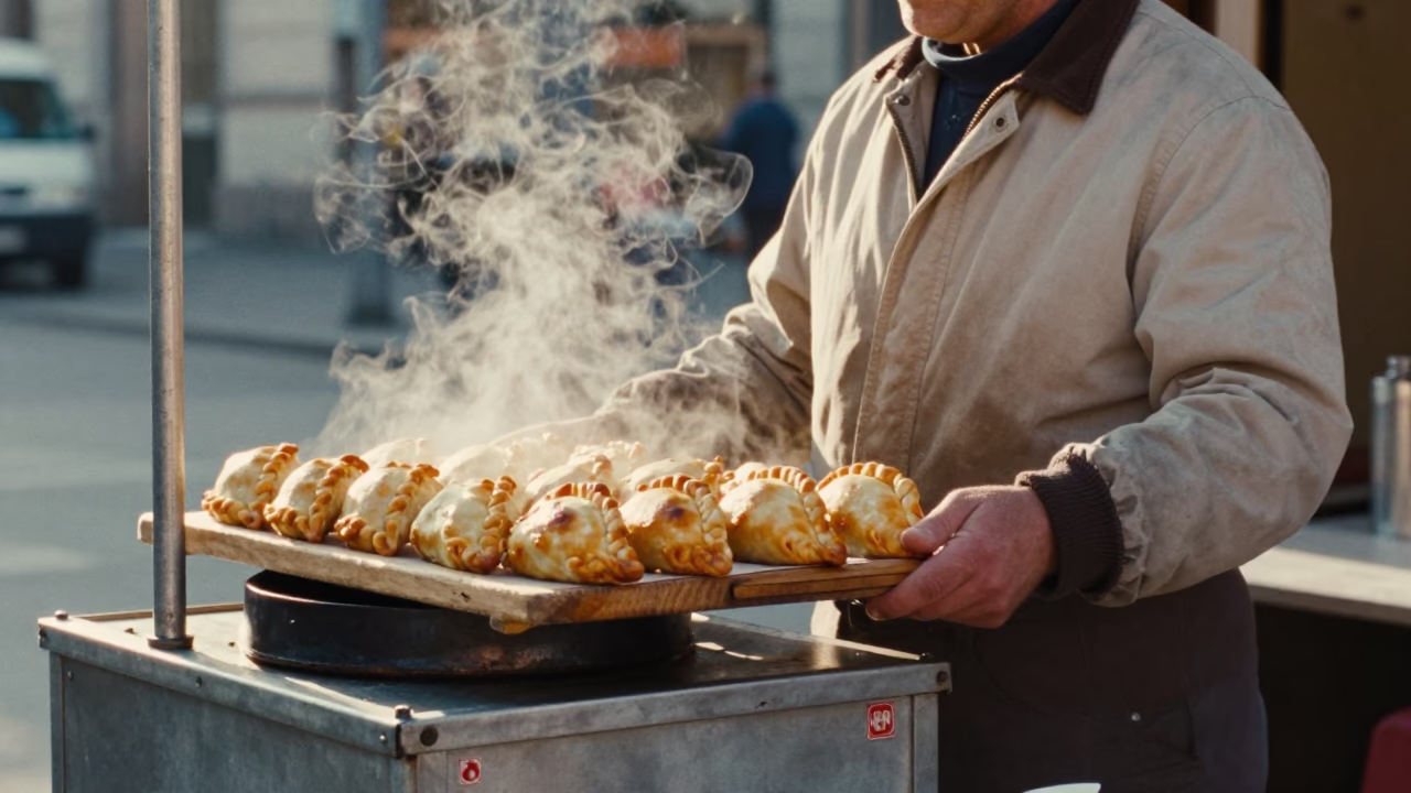 Golden Empanadas in Milan at The Early Morning Light in in Milan, Italy