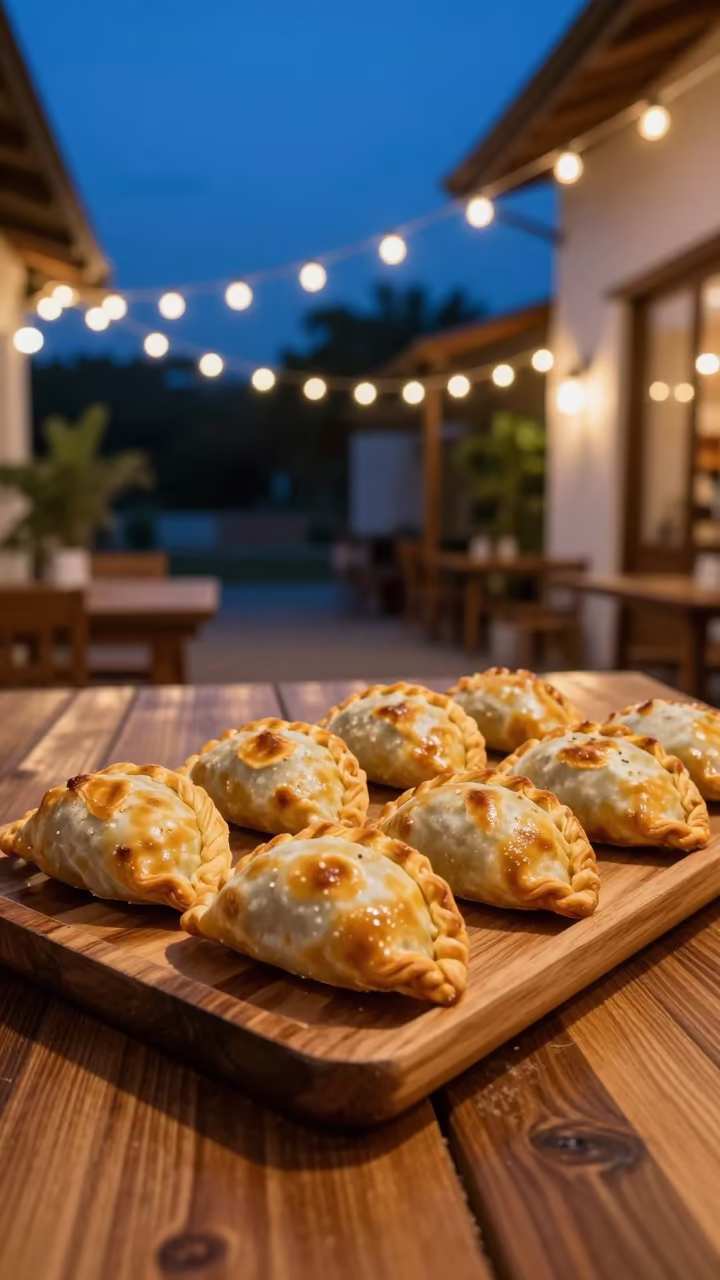 Golden Empanadas on Tea House Tray in on a tea house tray in La Victoria