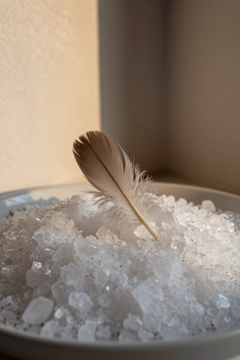 Golden Feather on Salt Crystals Maputo Pan Rim in on salt crystals along a pan rim in Maputo