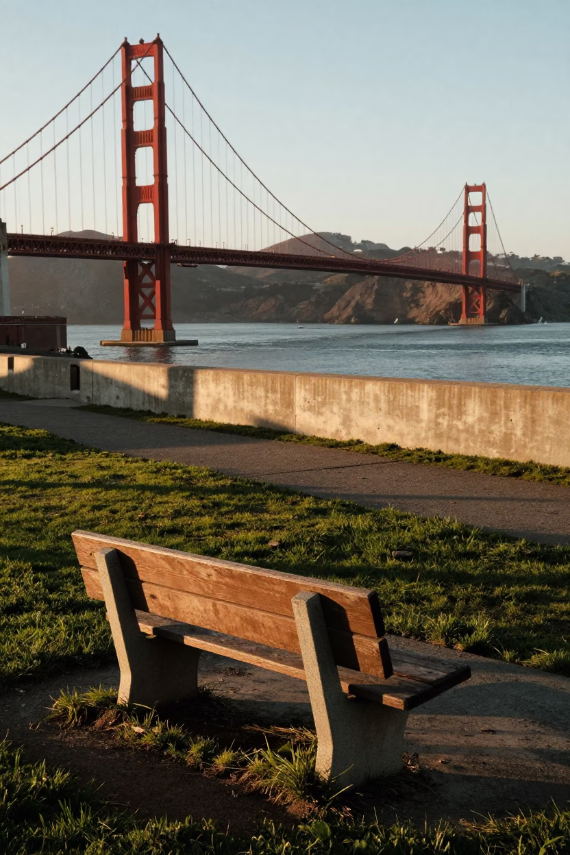 Golden Gate Bridge From Crissy Field at Sunset Light in San Francisco in in San Francisco, California, United States