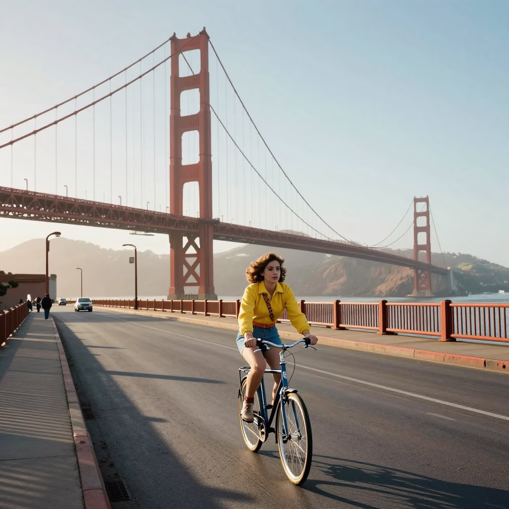 Golden Gate Bridge Morning Commute with Bicycle and Newspaper Stack in San Francisco in in San Francisco, California, United States