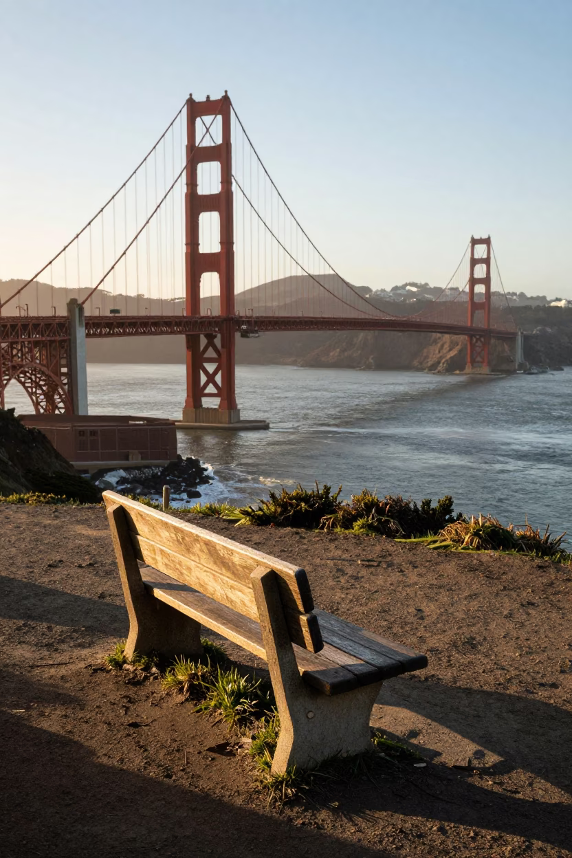 Golden Gate Bridge Sunrise View from Lands End Trail San Francisco in in San Francisco, California, United States