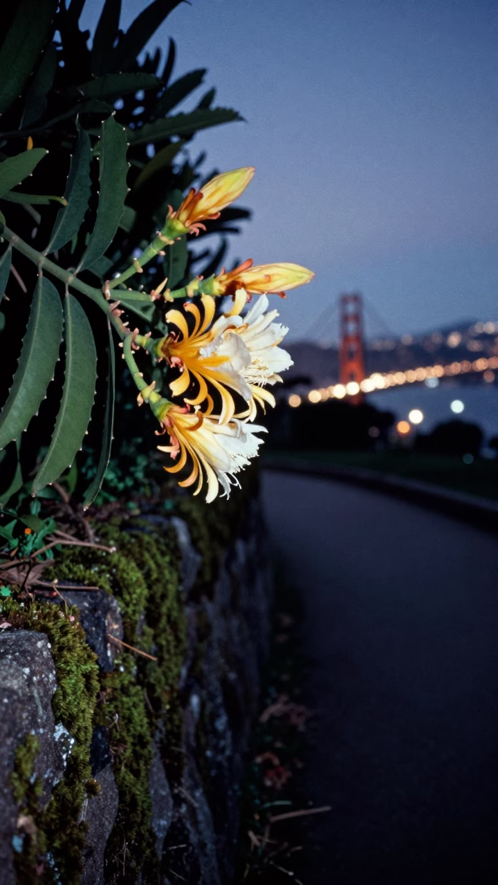 Golden Gate Park Night Blooming Cereus Bloom in Moonlight San Francisco California in in San Francisco, California, United States
