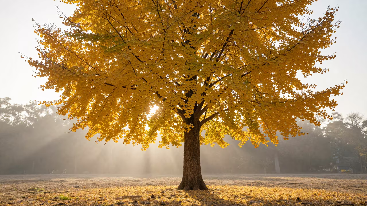 Golden Ginkgo Tree Before Sunrise in Honduras in in Honduras