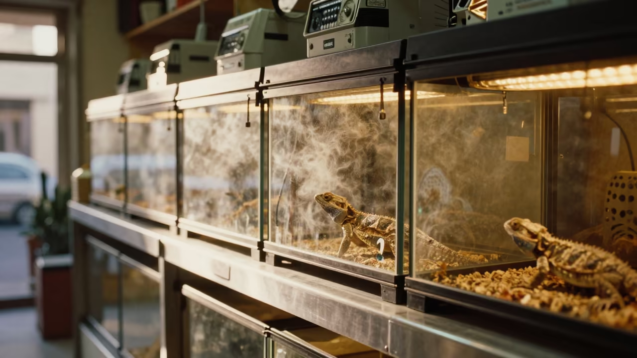 Golden Heat Lamps and Terrarium Mist at Giza Shop in inside a fish bagging counter zone in Giza