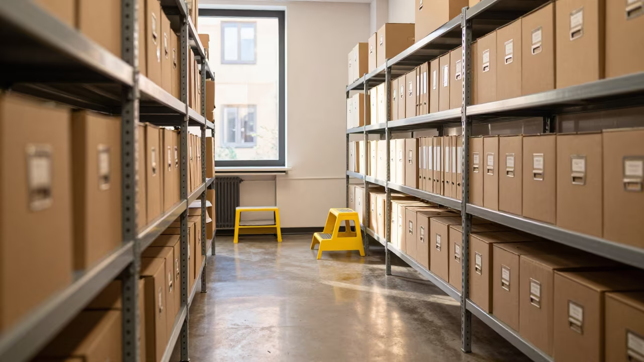 Golden Hour Archive Aisle Before Rush in inside a conference room in Gothenburg