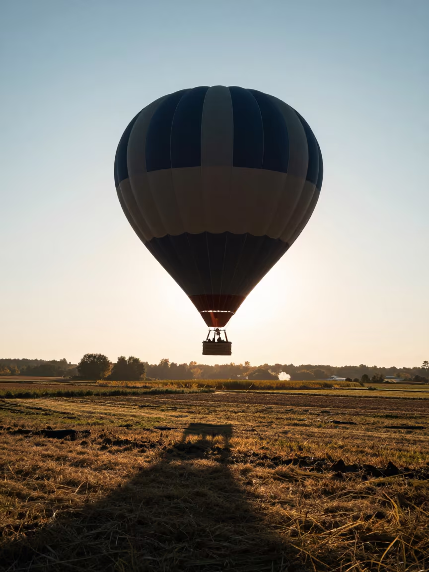 Golden Hour Balloon Shadow Over Patchwork Fields in near Wuhan