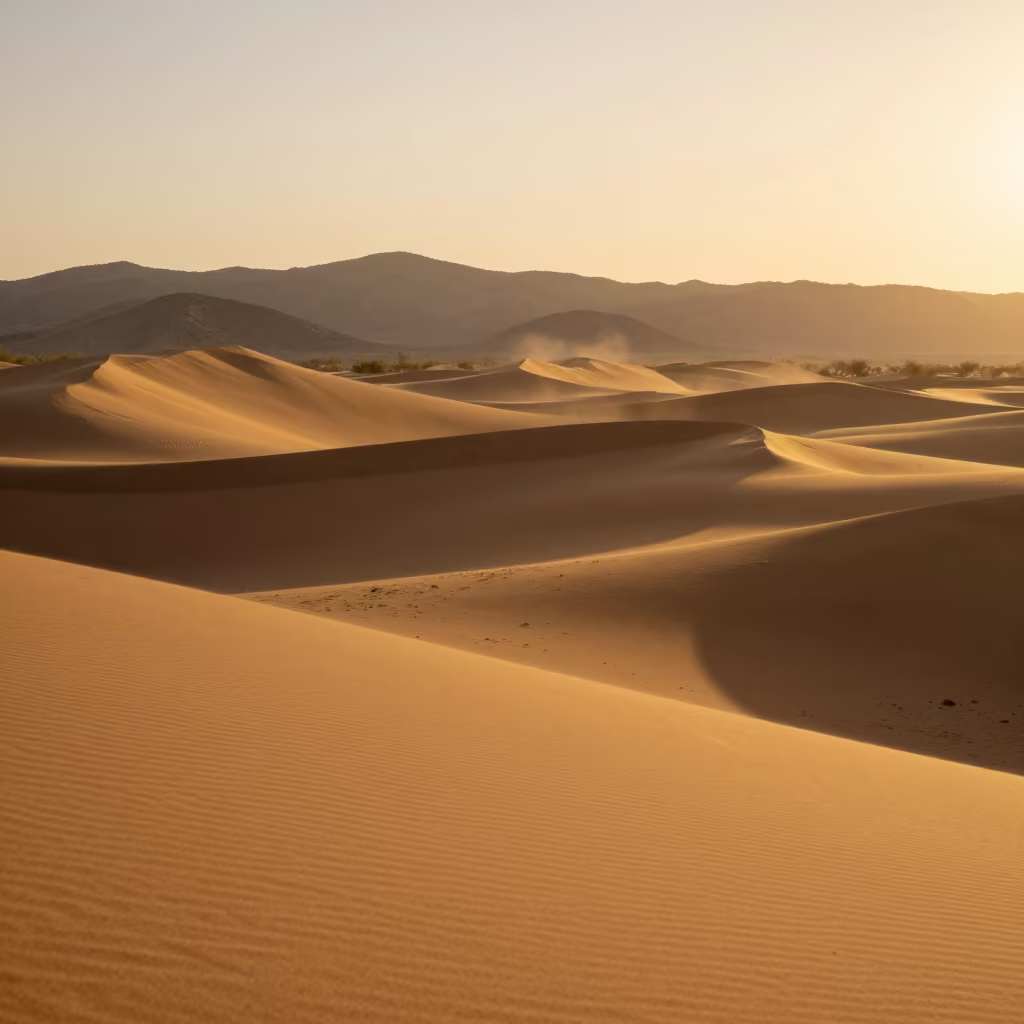 Golden Hour Barchan Dunes Over Tucson Foothills in from a ridge above layered foothills near Tucson