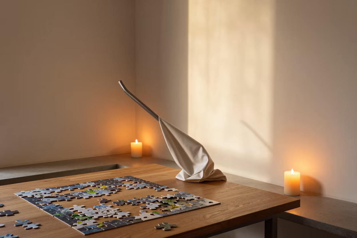 Golden Hour Candle Puzzle in Buenos Aires Nook in in a breakfast nook in Buenos Aires