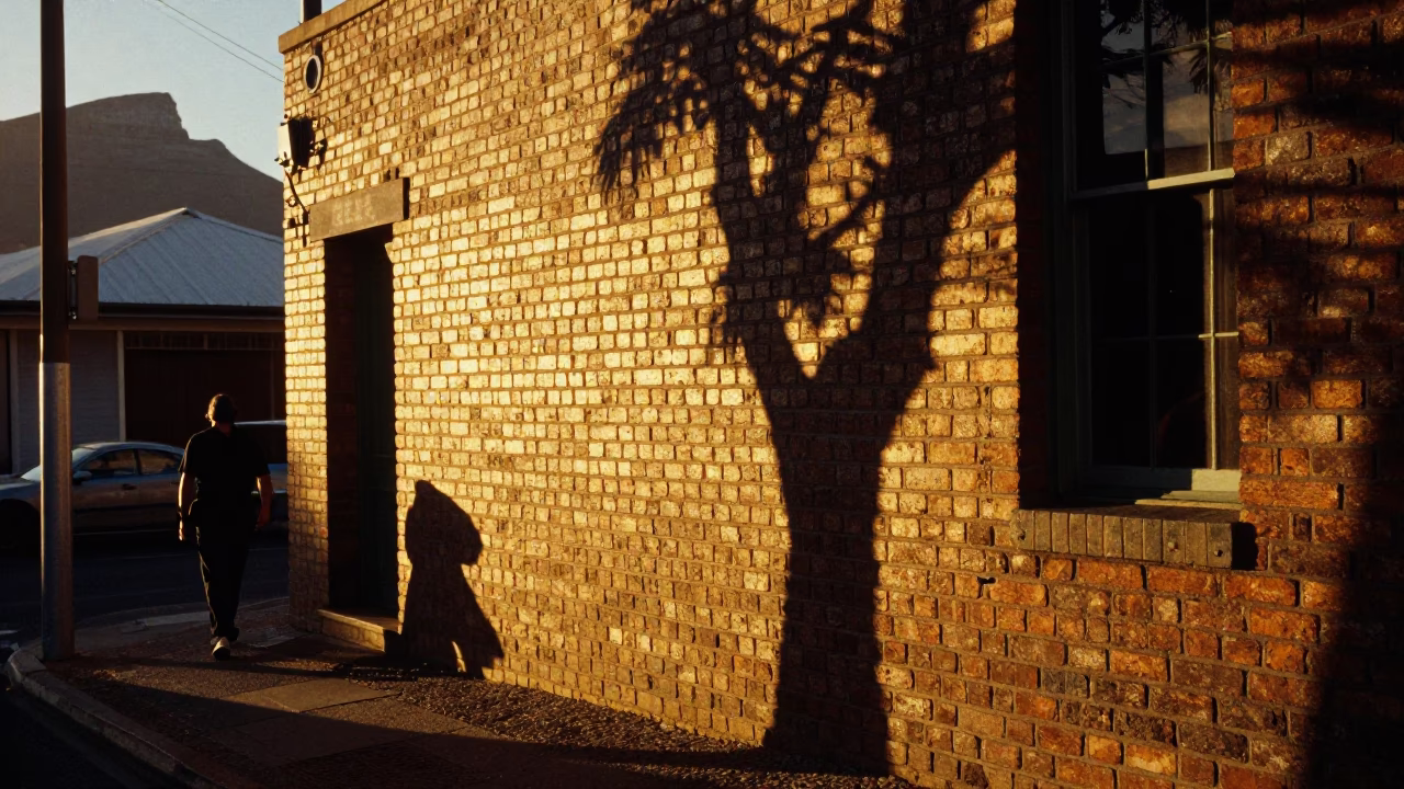 Golden Hour Cape Town Street Scene with Wicker Shadow and Vintage Details in in Cape Town, South Africa