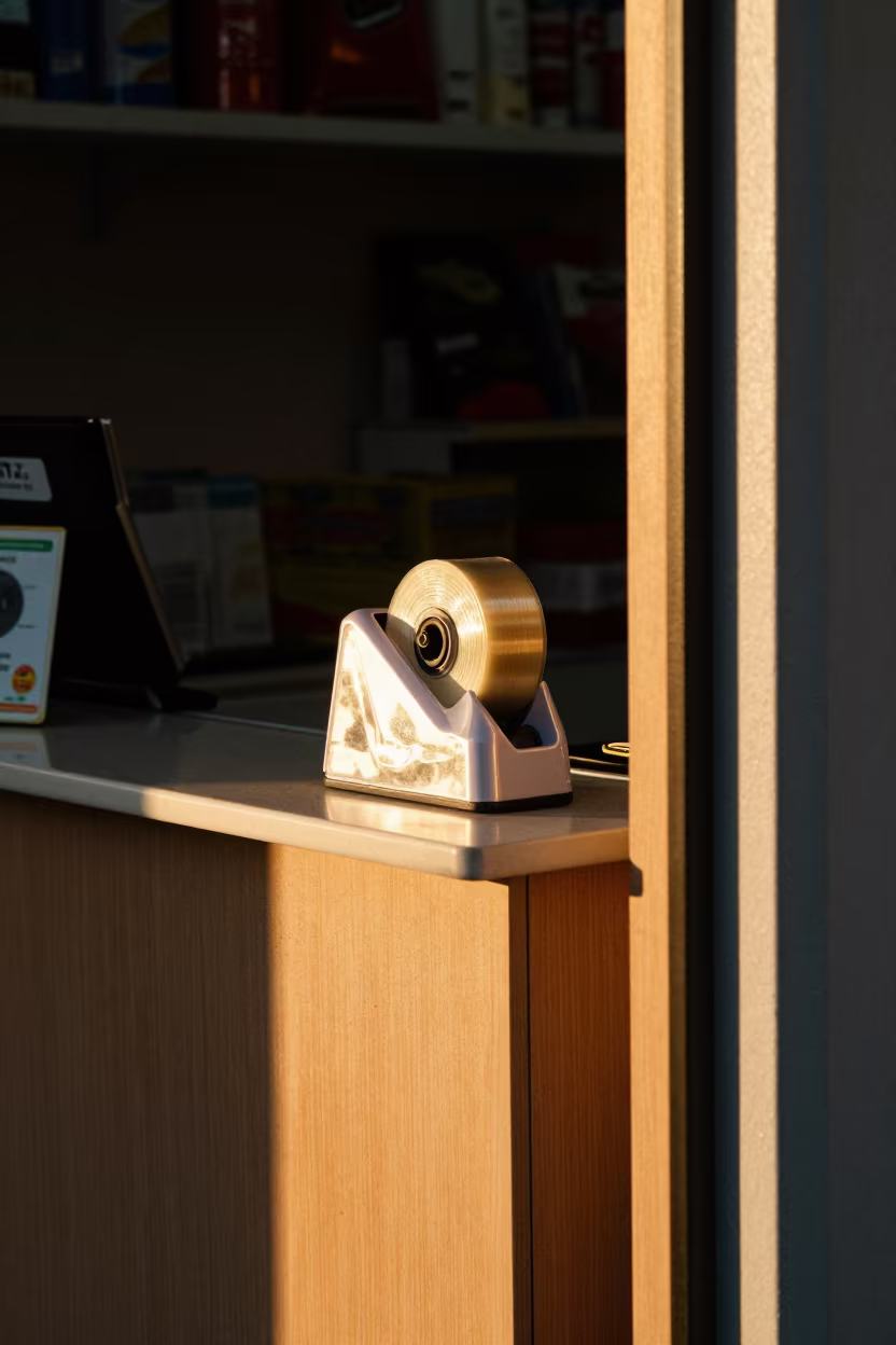 Golden Hour Cash Wrap Dispenser Ondjiva Storefront in inside a storefront prepared for opening in Ondjiva
