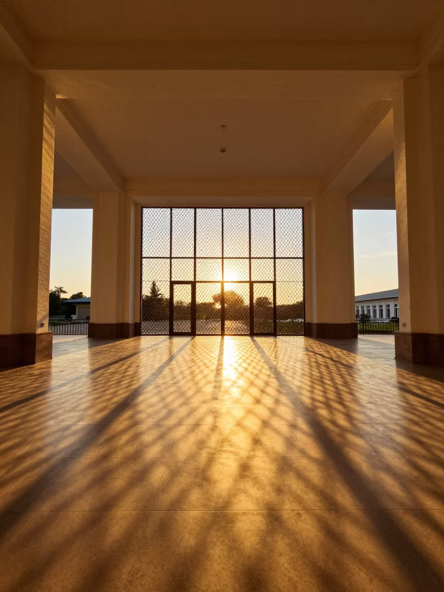 Golden Hour Chain Link Shadow Pattern Atrium in inside a vaulted atrium in Maykop