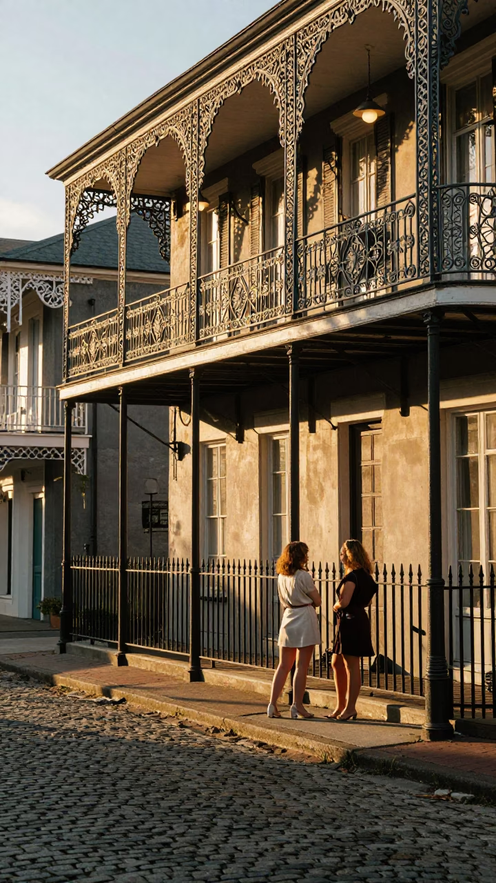 Golden Hour Charleston Street Scene with Vintage Fashion and Local Details in in Charleston, South Carolina, United States